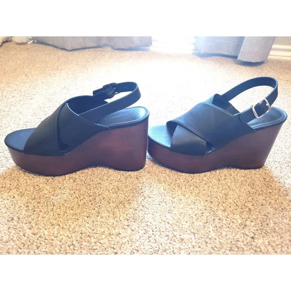 Universal Thread Womens Platform Wedge Sandals Black Crisscross Size 8 NEW